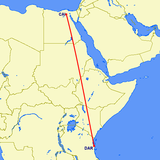 перелет Дар Ес Салаам — Каир на карте