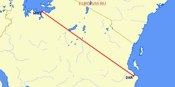 перелет Дар Ес Салаам — Мванза на карте
