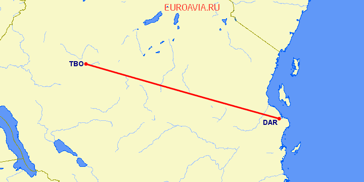 перелет Дар Ес Салаам — Табора на карте