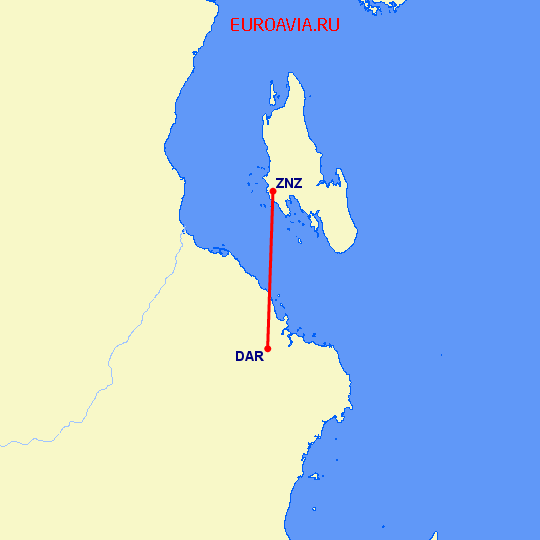 перелет Дар Ес Салаам — Занзибар на карте