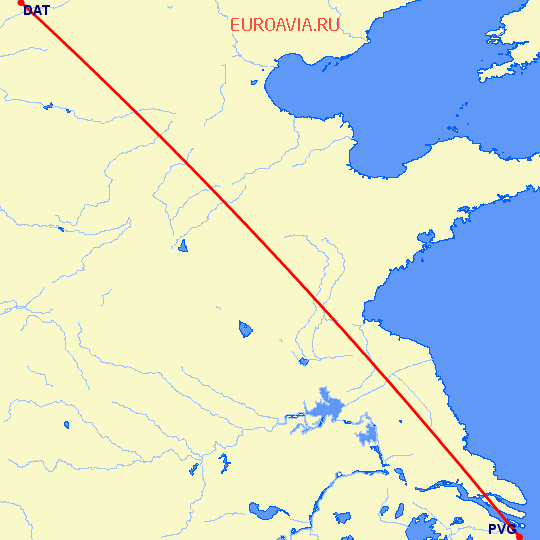 перелет Датонг — Шанхай на карте
