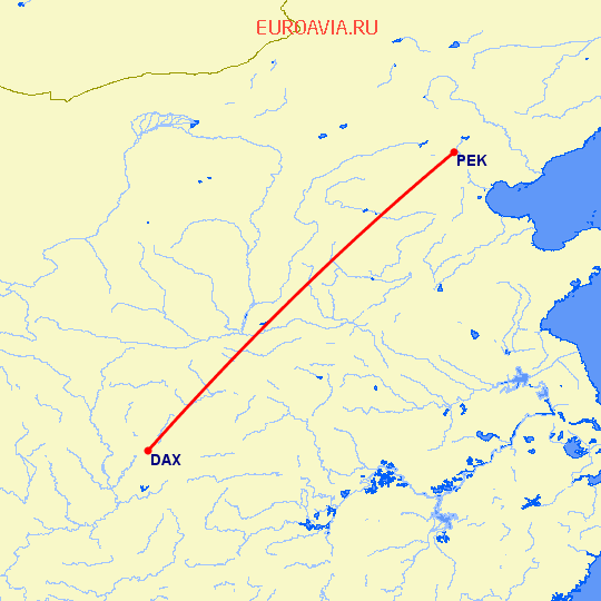 перелет Дэцзян — Пекин на карте