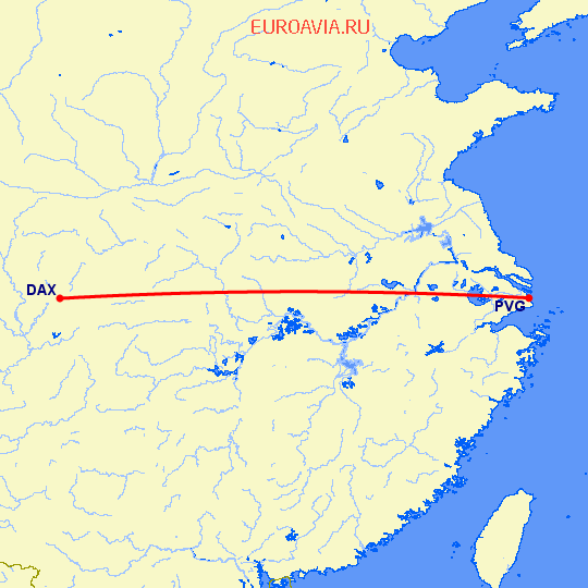 перелет Дэцзян — Шанхай на карте