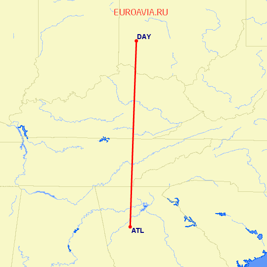 перелет Дейтон — Атланта на карте