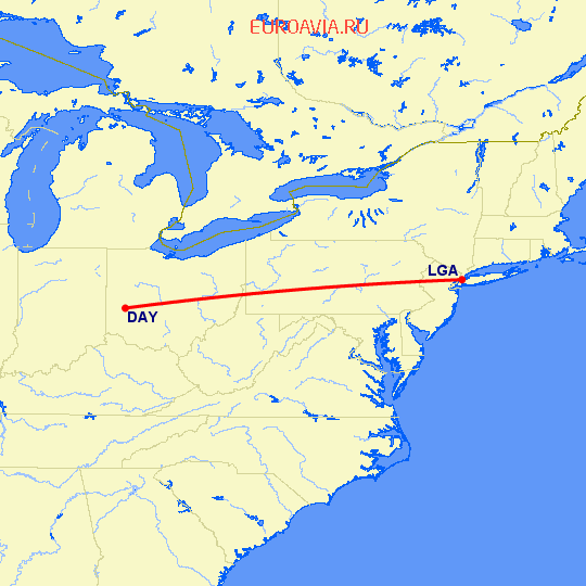 перелет Дейтон — Нью Йорк на карте