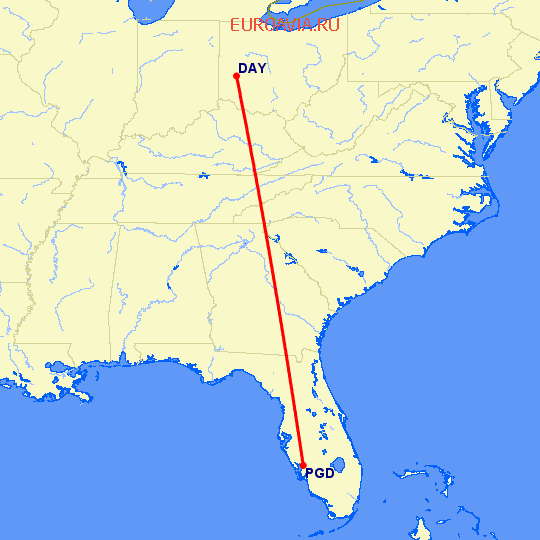 перелет Дейтон — Пунта Горда на карте