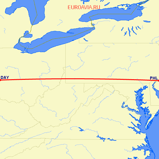 перелет Дейтон — Филадельфия на карте