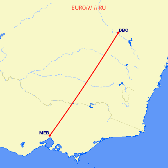 перелет Дуббо — Мельбурн на карте