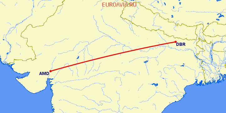 перелет Дарбханга — Ахмедабад на карте