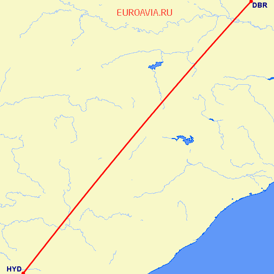 перелет Дарбханга — Хидерабад на карте