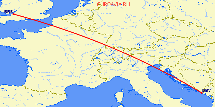 перелет Дубровник — Бристоль на карте