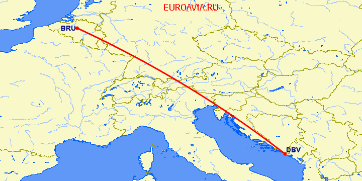 перелет Дубровник — Брюссель на карте
