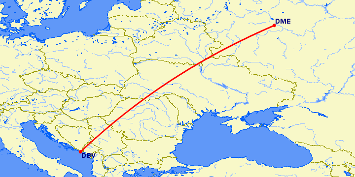 перелет Дубровник — Москва на карте
