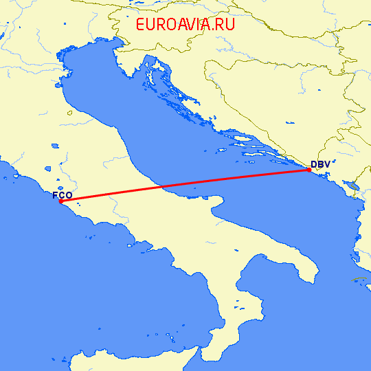 перелет Дубровник — Рим на карте