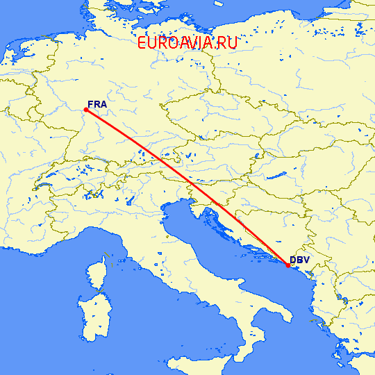 перелет Дубровник — Франкфурт на Майне на карте