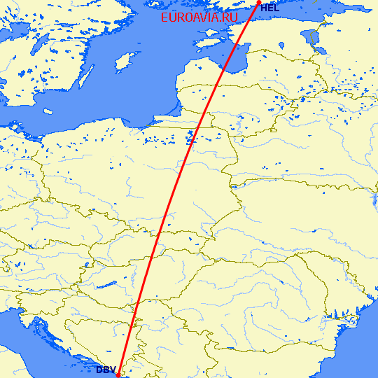 перелет Дубровник — Хельсинки на карте