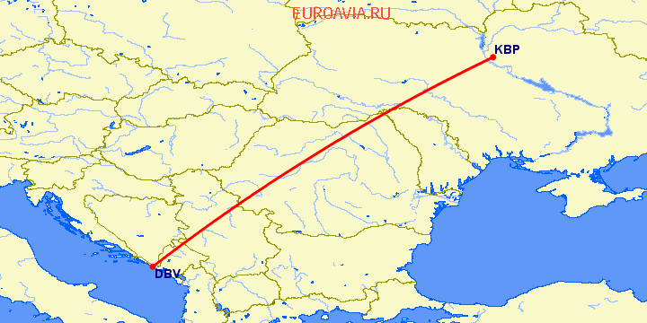 перелет Дубровник — Киев на карте