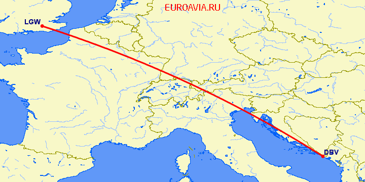 перелет Дубровник — Лондон на карте