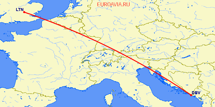 перелет Дубровник — Luton на карте