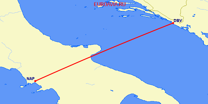 перелет Дубровник — Неаполь на карте