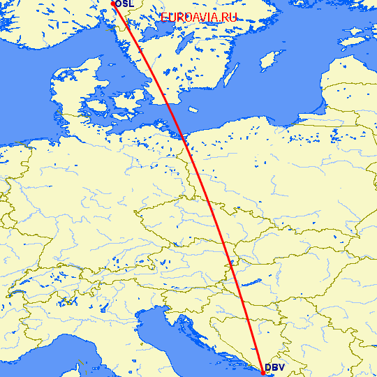 перелет Дубровник — Осло на карте