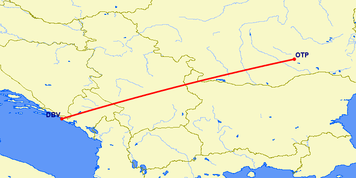 перелет Дубровник — Бухарест на карте