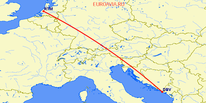 перелет Дубровник — Роттердам на карте