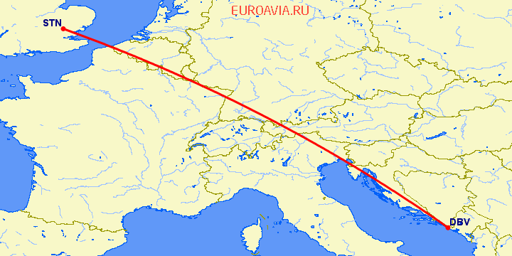 перелет Дубровник — Лондон на карте