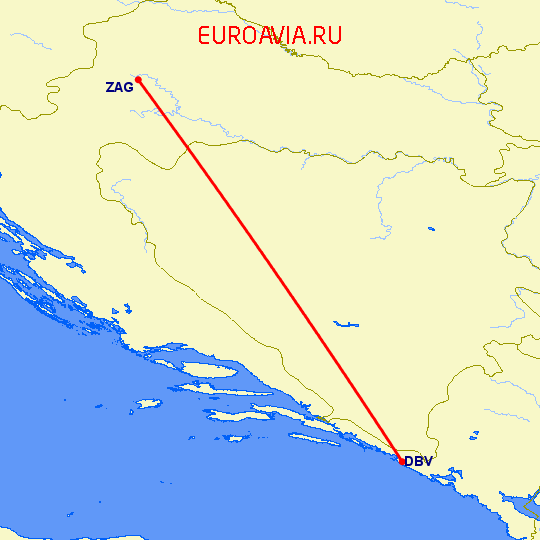 перелет Дубровник — Загреб на карте