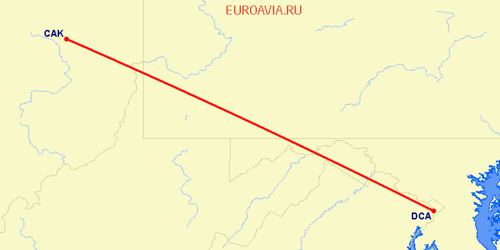 перелет Вашингтон — Akron-Canton на карте