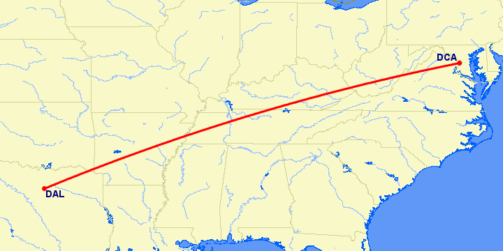 перелет Вашингтон — Даллас на карте