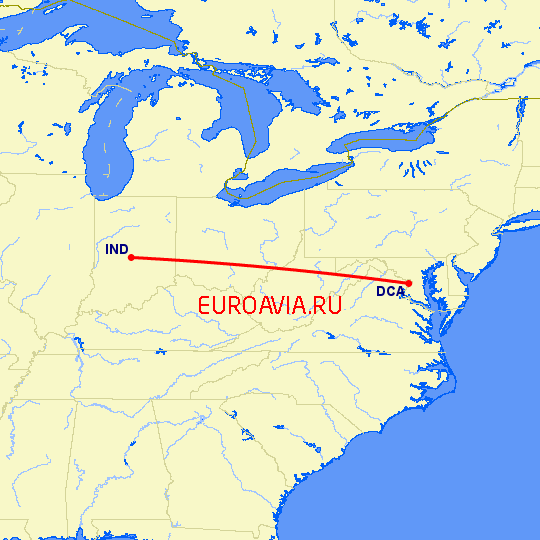 перелет Вашингтон — Индианаполис на карте