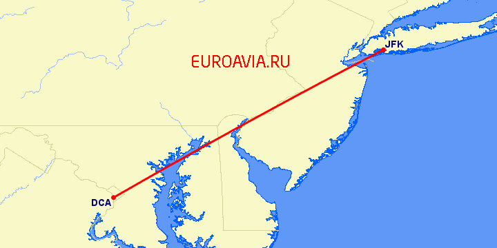 перелет Вашингтон — Нью Йорк на карте