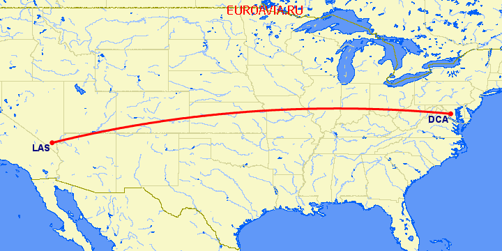 перелет Вашингтон — Лас Вегас на карте