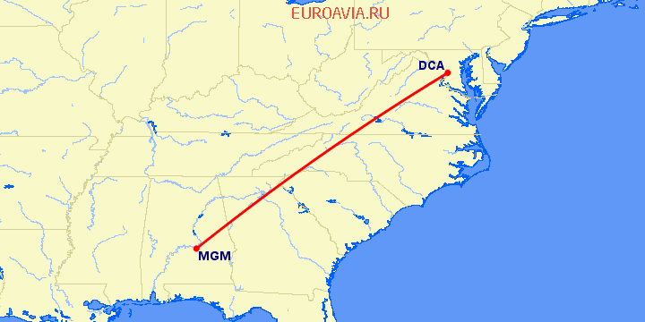 перелет Вашингтон — Montgomery на карте