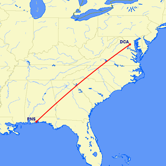 перелет Вашингтон — Pensacola на карте