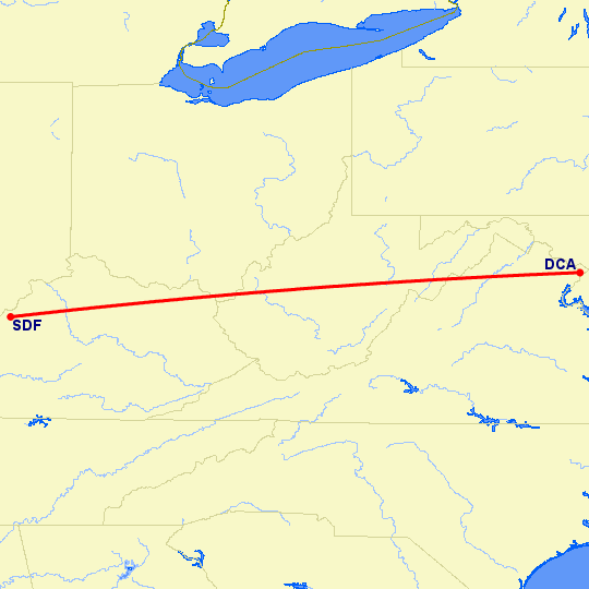 перелет Вашингтон — Луисвилл на карте