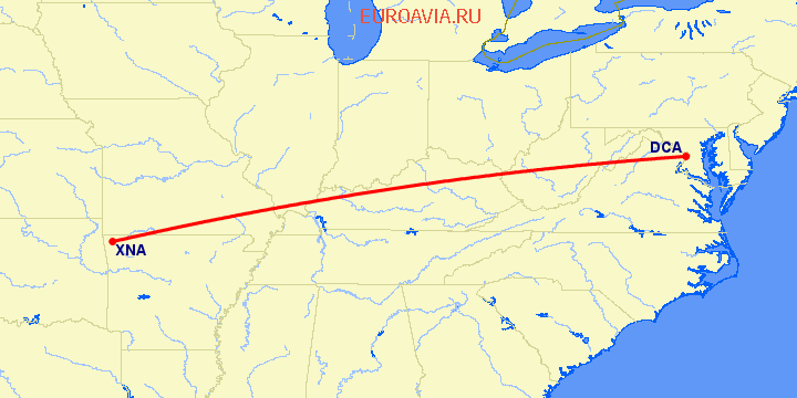 перелет Вашингтон — Fayetteville на карте