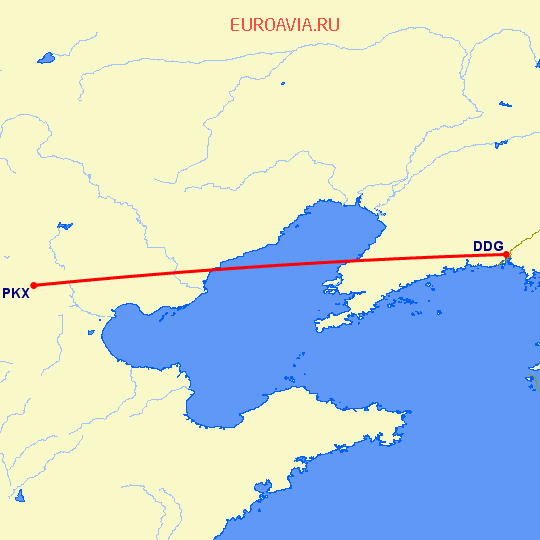 перелет Даньдон — Пекин на карте