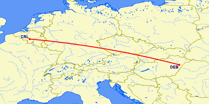 перелет Дебрецен — Шарлеруа на карте