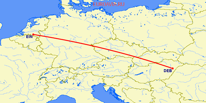 перелет Дебрецен — Эйндховен на карте