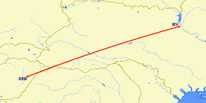 перелет Дебрецен — Киев на карте