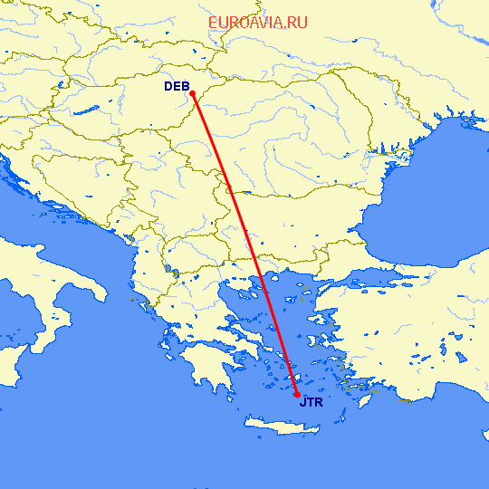 перелет Дебрецен — Санторини на карте