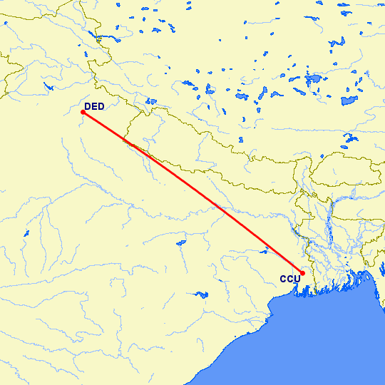 перелет Дера Дун — Kolkata на карте