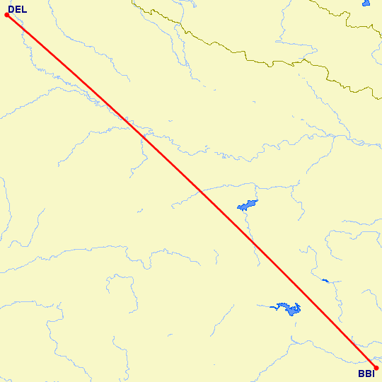 перелет Нью Дели — Бхубанесвар на карте