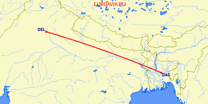 перелет Нью Дели — Dhaka на карте