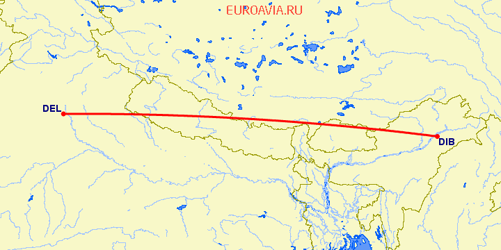 перелет Нью Дели — Дибругарх на карте
