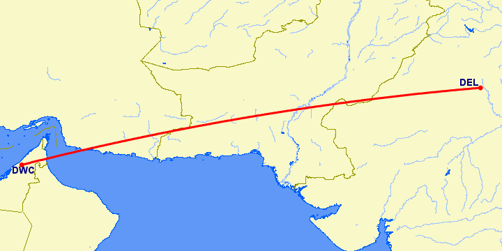 перелет Нью Дели — Дубай на карте
