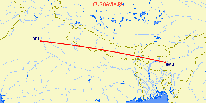 перелет Нью Дели — Gawahati на карте