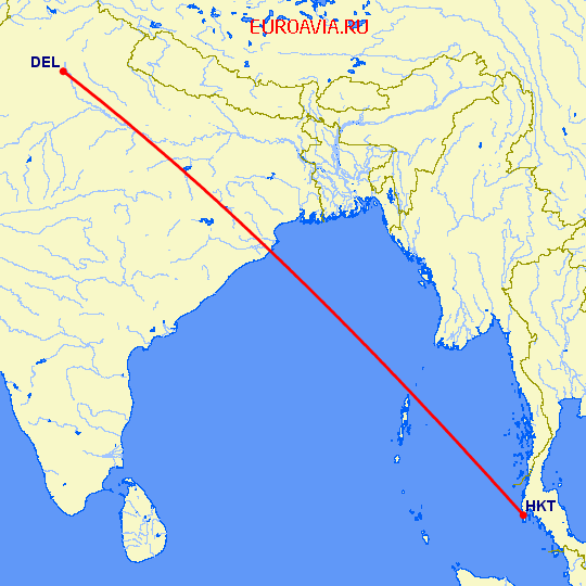 перелет Нью Дели — Пхукет на карте